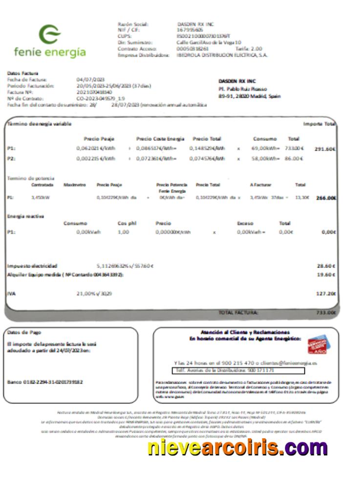 Feníe Energía utility business bill